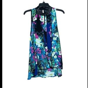 Nicole by Nicole Miller Floral Sleeveless Top with Beaded Neckline size large